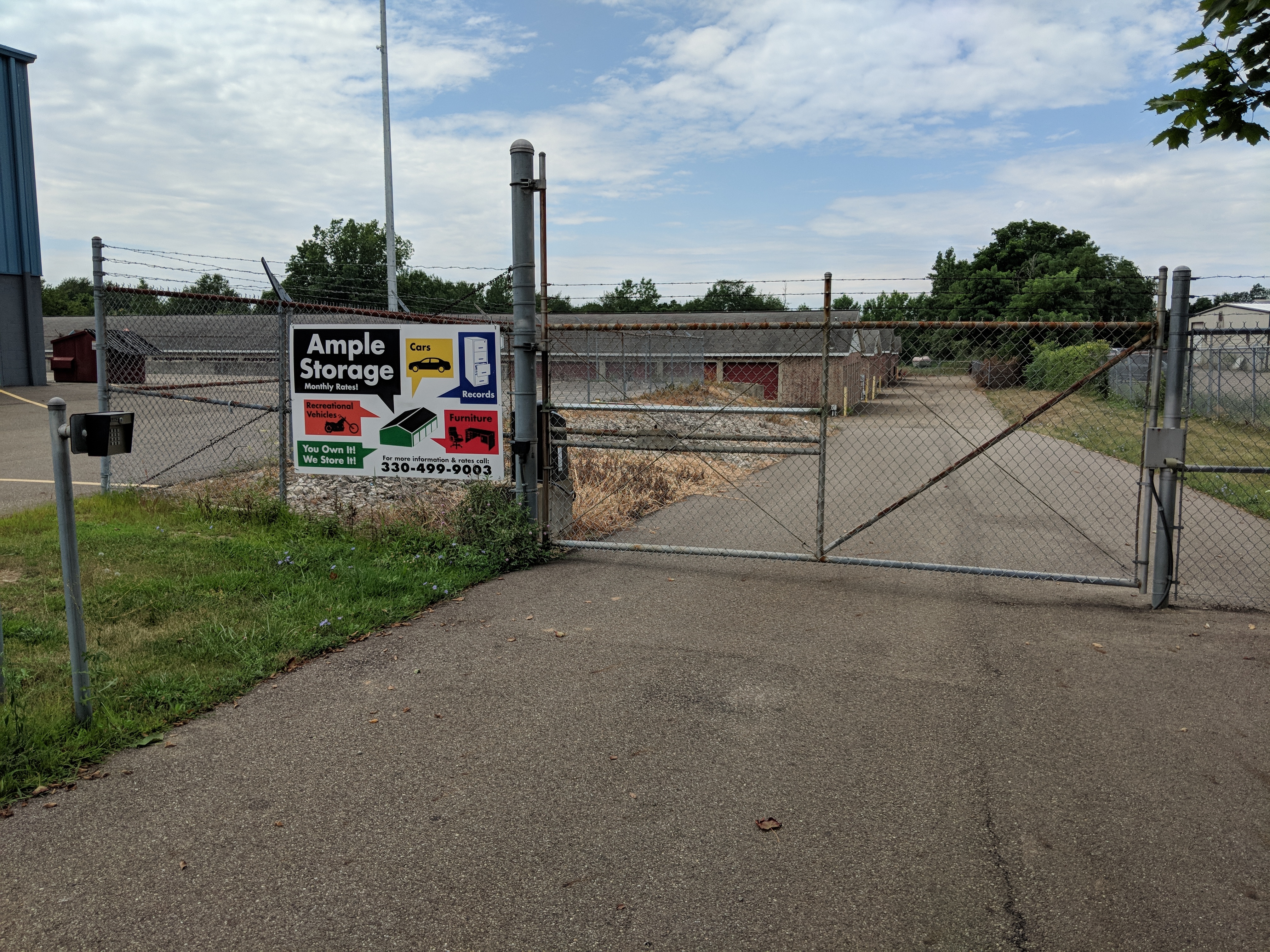 Storage facility front gate